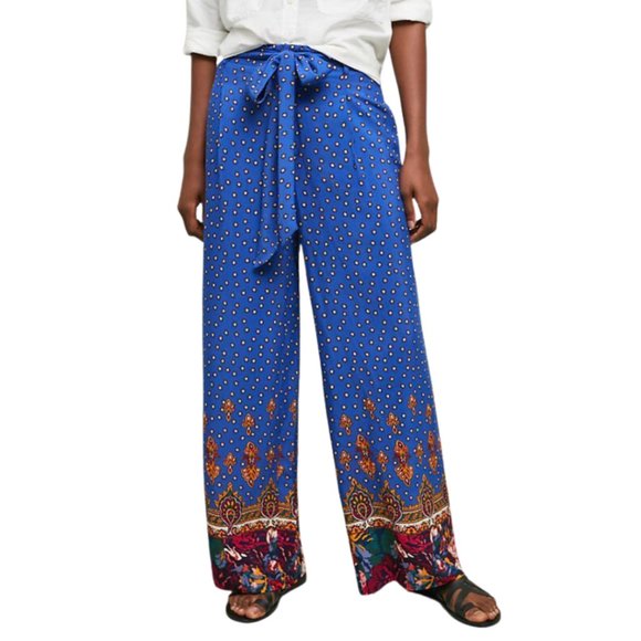 Anthropologie Pants - Anthropologie NWT Sz 2 Blue Floral Print Hi-Waist Wide Leg Palazzo Pants Pockets